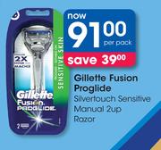 Gillette Fusion Proglide Silvertouch Sensitive Manual 2Up Razor-Per Pack