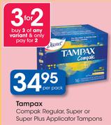 Tampax Compak Regular, Super or Super Plus Applicator Tampons-Per Pack