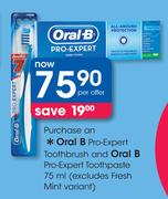 Oral-B Pro-Expert Toothbrush and Oral B Pro-Expert Toothpaste-75ml (Excludes Fresh Mint Variant)-Per
