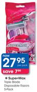 Super-Max Triple Blade Disposable Razors 5 Pack-Per Pack