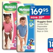 Huggies Gold Jumbo Pack Disposable Nappies Or Boys Or Girls-Per Pack