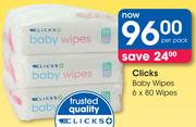 Clicks Baby Wipes-6x80's Wipes