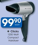 Clicks 1200 Watt Compact Hairdryer-Each