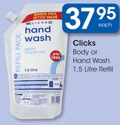 Clicks Body Or Hand Wash-1.5Ltr Refill Each
