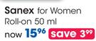 Sanex For Women Roll-On-50ml Each