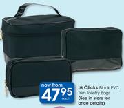 Clicks Black PVC Trim Toiletry Bags-Each