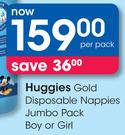 Huggies Gold Disposable Nappies Jumbo Pack Boy Or Girl-Per Pack