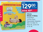 Clicks Made 4 baby Dry Protect Jumbo Pack Disposable Nappies-Per Pack