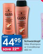 Schwarzkopf Gliss Shampoo Or Conditioner-400ml Each