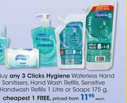Clicks Hygiene Waterless Hand Sanitisers,Hand Wash Refills,Sensitive Handwash Refills-1Ltr Each
