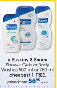 Sanex Shower Gels Or Body Washes-500ml Or 750ml