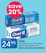 Oral-B Pro-Expert or Gum & Enamel Repair Toothpaste-75ml Each