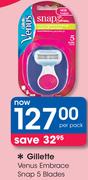 Gilette Venus Embrace Snap 5 Blades-Per Pack