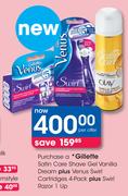 Gillette Satin Care Shave Gel Vanilla Dream Plus Venus Swirl Cartridges 4 Pack Plus Swirl Razor 1 Up