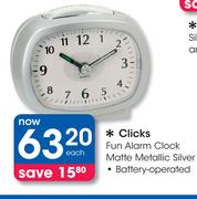 Clicks Fun Alarm Clock Matte Metallic Silver Battery Operated