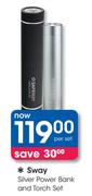Sway Silver Power Bank And Torch Set-Per Set