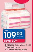 Clicks Baby Wipes-6 x 80 Per Pack