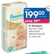Pampers Premium Care Value Pack Midi 60, Maxi 52 Or Junior 44-Per Pack