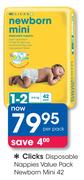 Clicks Disposable Nappies Value Pack Newborn Miini 42-Per Pack