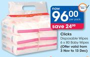 Clicks Disposable Wipes 6x80 Baby Wipes-Per Pack