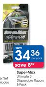 Super-Max Ultimate 3 Disposable Razors-8 Pack