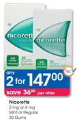 Nicorette 2mg Or 4mg Mint Or Regular 2 x 30 Gums