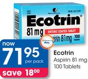 Ecotrin Aspirin 81mg 100 Tablets-Per Pack