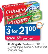 Colgate Toothpaste(Herbal Triple Action Or Active Salt Variants Only)-3x100ml