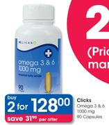Clicks Omega 3 & 6 1000mg Capsules-2 x 90's