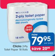 Clicks 2 Ply Toilet Paper 18 Rolls-Per Pack