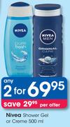 Nivea Shower Gel Or Creme-2 x 500ml
