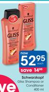 Schwarzkopf Gliss Shampoo Or Conditioner-400ml Each