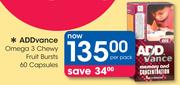 ADD Vance Omega 3 Chewy Fruit Bursts 60 Capsules-Per Pack