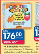 Brain Child Value Pack Omega-3 Vitamins & Minerals 60 Burstlets + 60 Chewable Tablets-Per Pack