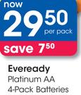 Eveready Platinum AA 4 Pack Batteries-Per Pack