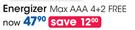 Energizer Max AAA 4+ 2 Free Batteries-Per Pack