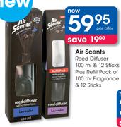 Air Scents Reed Diffuser 100ml & 12 Sticks Plus Refill Pack Of 100ml Fragrance & 12 Sticks-Per Offer