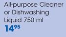 Clicks All-Purpose Cleaner Or Dishwashing Liquid-750ml