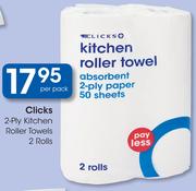 Clicks 2 Ply Kitchen Roller Towels 2 Rolls-Per Pack