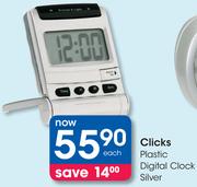 Clicks Plastic Digital Clock Silver-Each
