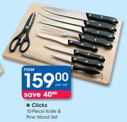 Clicks 10-Piece Knife & Pine Wood Set