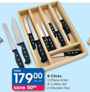 Clicks 12-Piece Knife & Cutlery Set In Wooden Tray