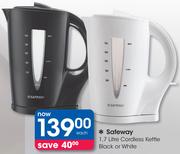 Safeway 1.7Ltr Cordless Kettle Black Or White-Each