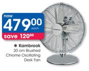 Kambrook 30cm Brushed Chrome Oscillating Desk Fan
