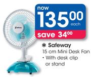 Safeway 15cm Mini Desk Fan With Desk Clip or Stand