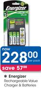 Energizer Rechargeable Value Charger & Batteries-Per Pack