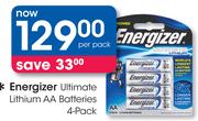 Energizer Ultimate Lithium AA Batteries 4 Pack-Per Pack
