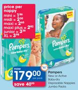 Pampers New Or Active Baby Dry Disposable Nappies Jumbo Packs-Per Pack