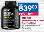 GNC Pro Performance AMP Amplified Gold 100% Whey Protein Advanced 5 lb-Each
