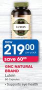 GNC Natural Brand Lutein 60 Capsules-Per Pack